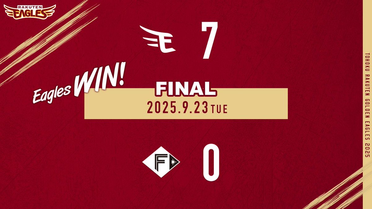 2025.9.23 vs.北海道日本ハム
【試合結果： F 0-7 E】

#RakutenEagles #キ！ #ミセテクレ！