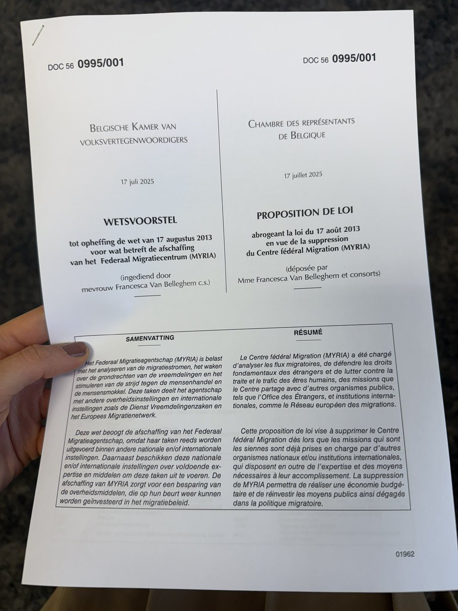 Vandaag staat ons voorstel om Myria (Federaal Migratiecentrum) af te schaffen op de agenda in de commissie binnenlandse zaken. In tijden waar het begrotingstekort oploopt tot €26,5 miljard, is een jaarlijkse besparing van €3 miljoen mooi meegenomen.