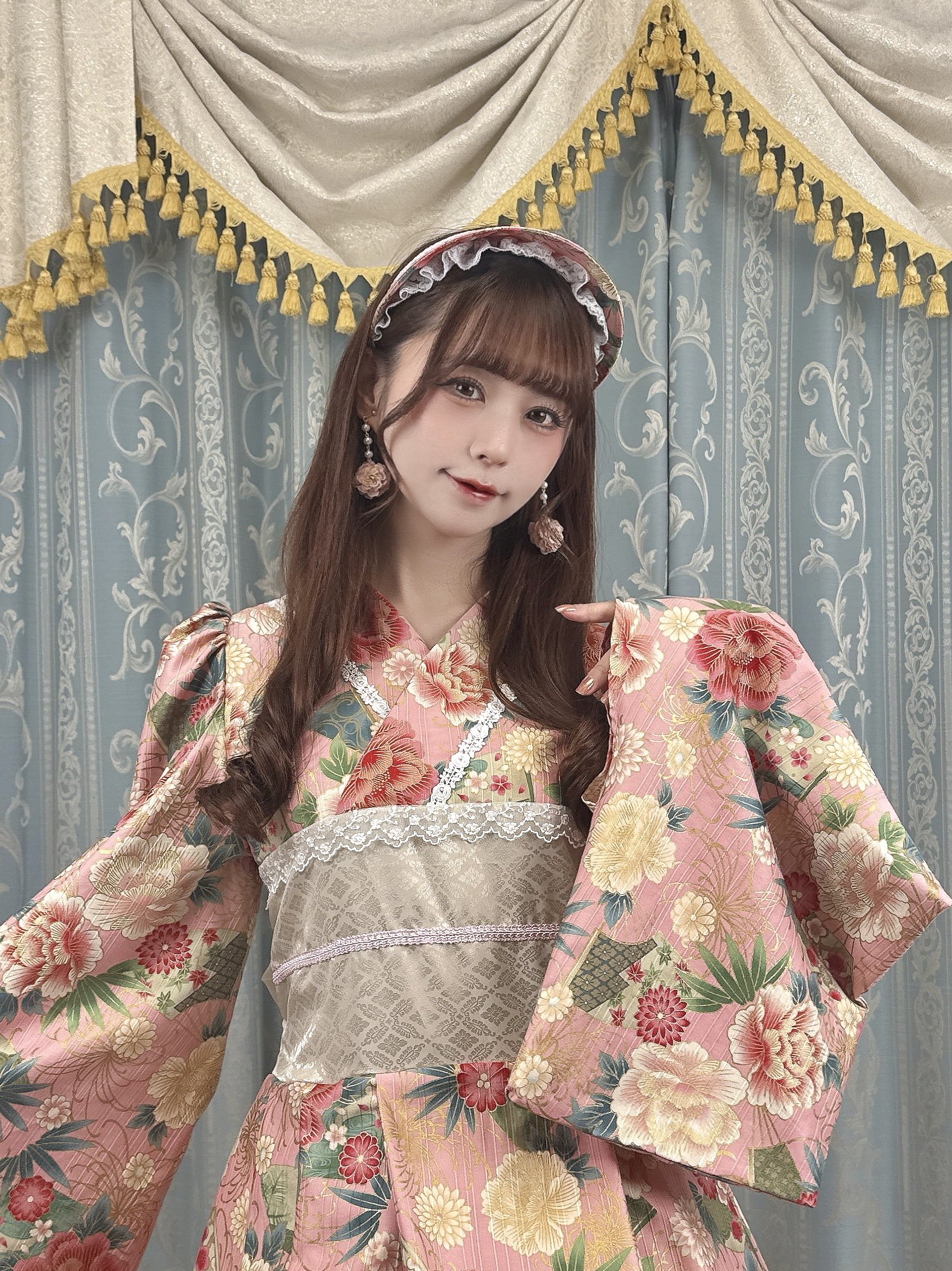 大島　フルーツ柄　洋梨と桜桃　着物 大島 フルーツ柄 洋梨と桜桃 着物