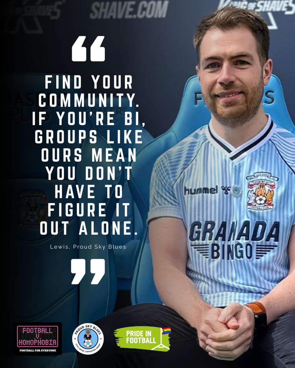 SportsMediaLGBT's tweet image. 🩵 September is the second anniversary of Coventry City’s LGBTQ+ and allies fan group Proud Sky Blues, which is going from strength to strength!

🩷💜💙 … and Sep 23rd is #BiVisibilityDay, so a perfect time for a Q&amp;amp;A with the group’s founder Lewis Wale 🙌

🔗 Link in reply!

/1
