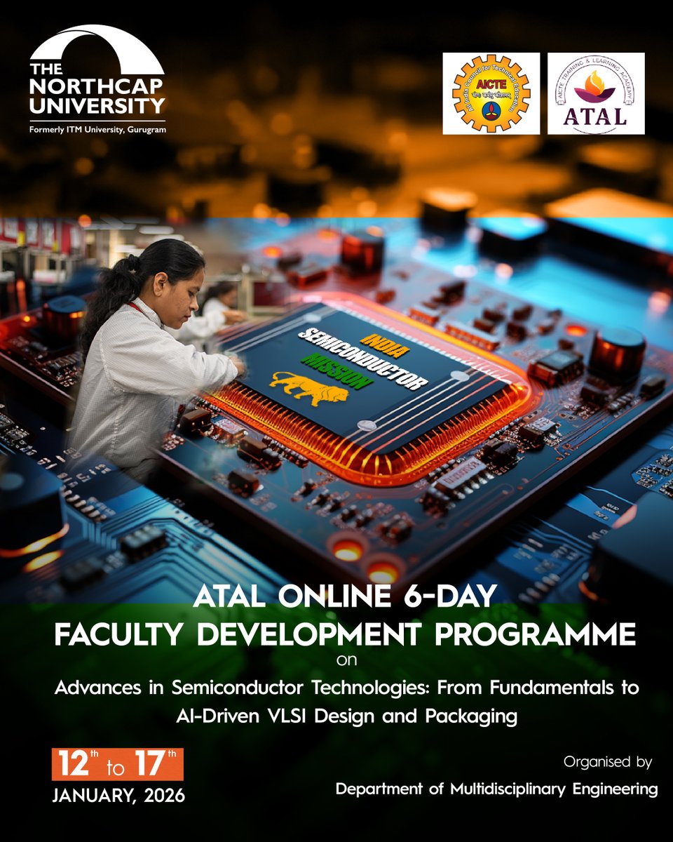 The Department of Multidisciplinary Engineering, NCU, is organising a 6-day Faculty Development Programme (FDP)

📅 12th - 17th January 2026

Apply via ATAL portal: atalacademy.aicte-india.org/login 

Application No: 1749625460

#NCU #NorthCapUniversity #ATAL #AICTE