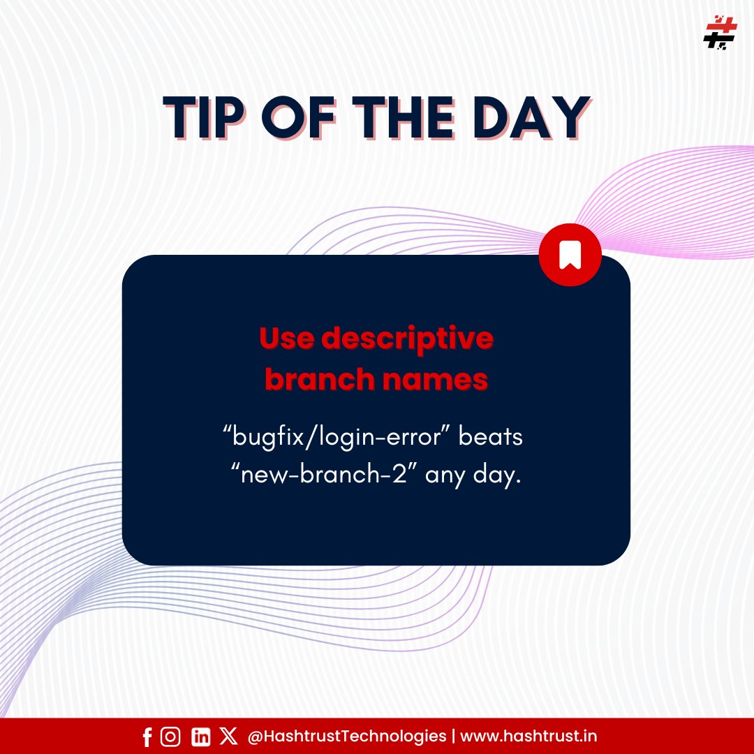 HashtrustT's tweet image. Tuesday Tip: Name your branches descriptively.

Good names make collaboration smoother and debugging faster.
#TuesdayTip #GitGood #Hashtrust