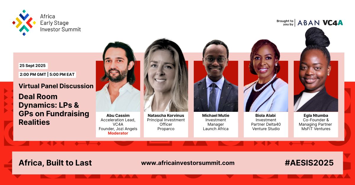 Join the AESIS 2025 Virtual Roundtable: Deal Room Dynamics – Fundraising Realities

📅 25 Sept | 🕑 2PM GMT | 4PM SAST | 5PM EAT
🎙️ Featuring LPs &amp; GPs from across the ecosystem.

👉 Register: zoom.us/webinar/regist…

#AESIS2025 #InvestInAfrica #VentureCapital