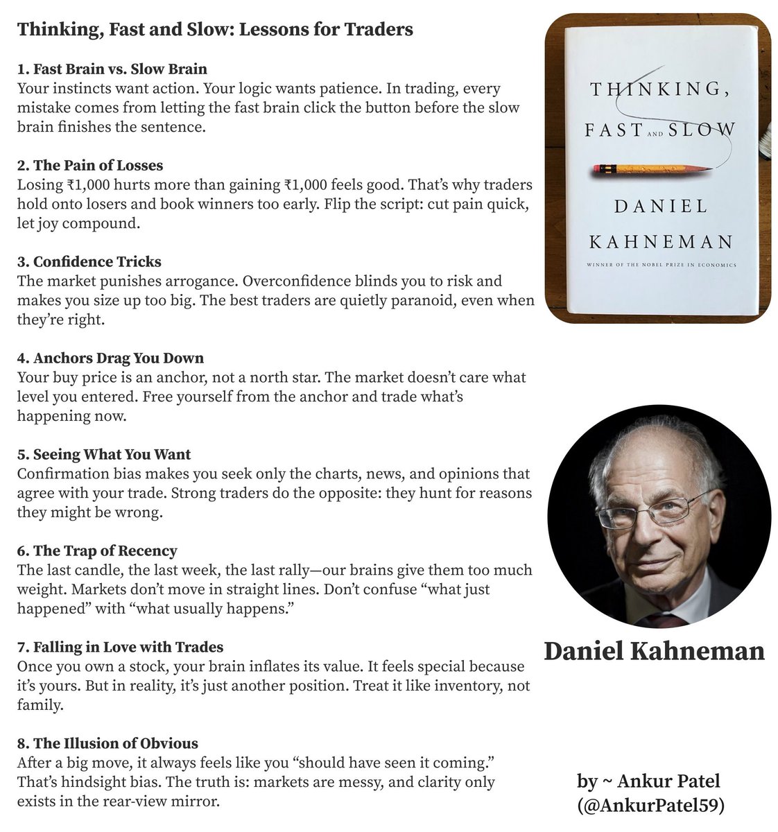 Every trader has two brains: one that wants to act now, and one that wants to think. Most losses happen when the first brain wins.  

Lessons from Thinking, Fast and Slow for traders 👇