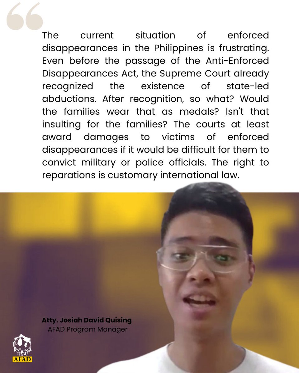 Atty. Josiah David Quising, AFAD Program Manager, during the online "Forum on Enforced Disappearance &amp; Environmental Defenders" held on August 27, 2025, marking the commemoration of the 2025 International Day of the Disappeared.