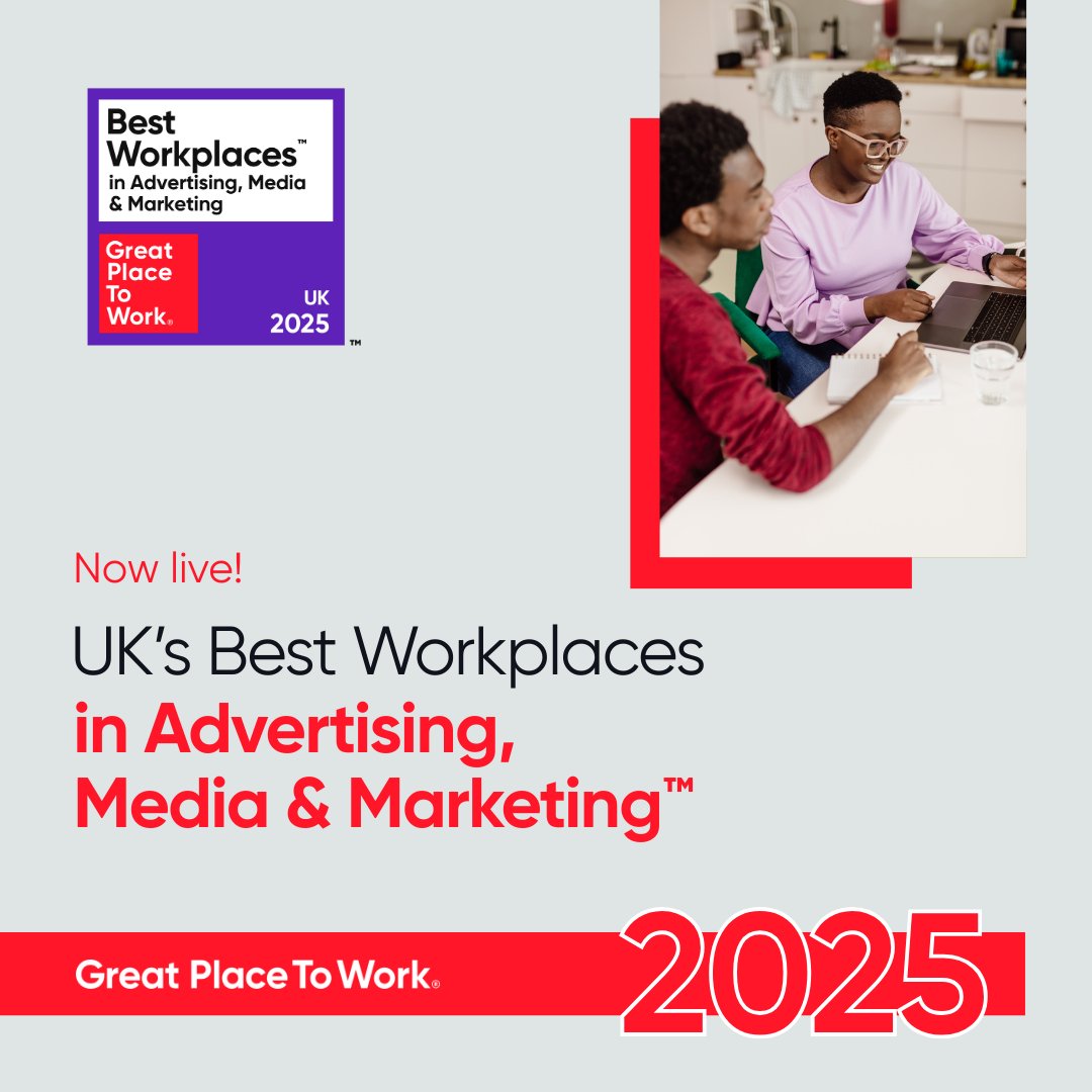 GPTW_UK's tweet image. LIST NOW LIVE! Who are the UK's Best Workplaces in Advertising, Media &amp;amp; Marketing™? 🤔 Discover the exceptional organisations standing out in their sector at: hubs.ly/Q03CMrcZ0

#ukbestworkplaces