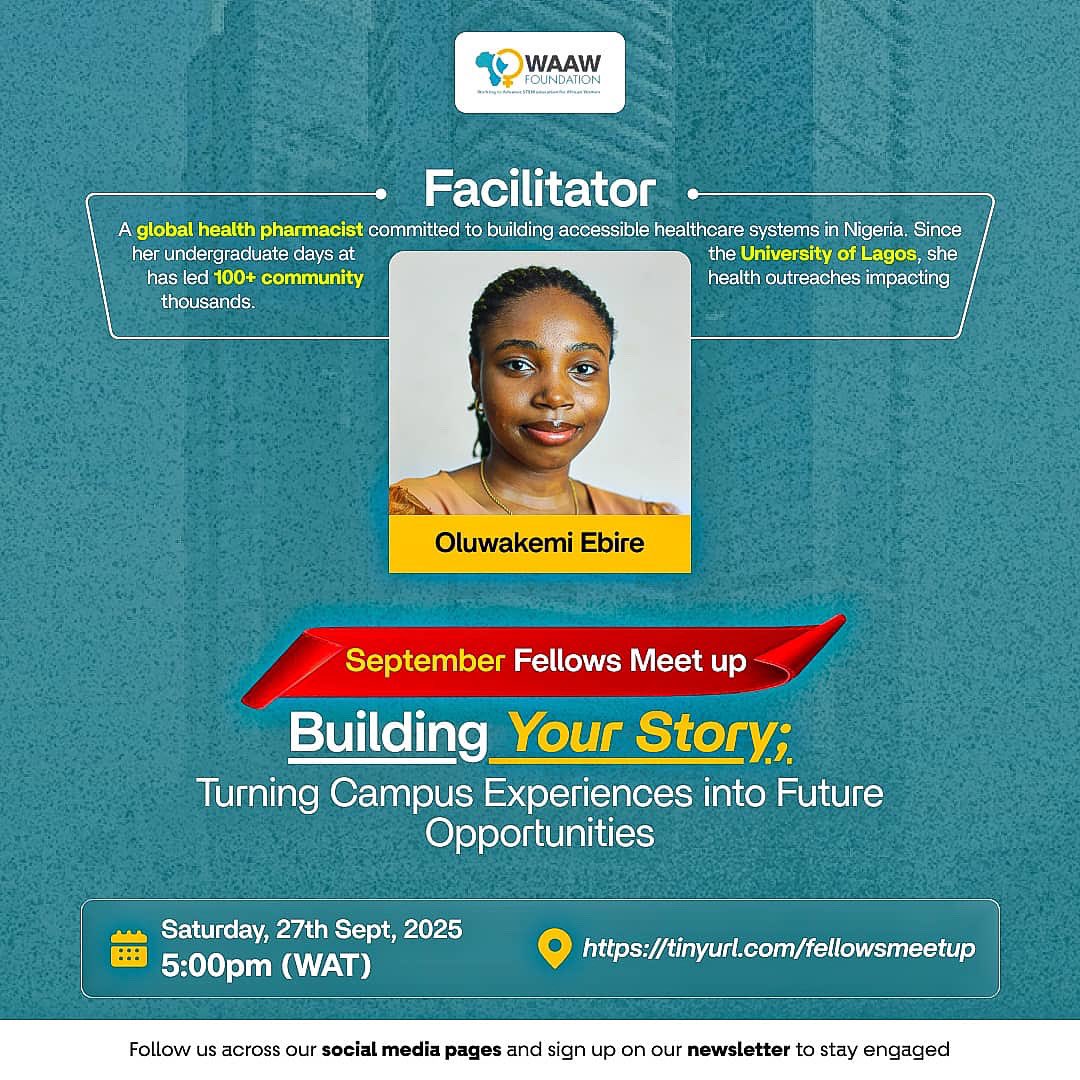 Join us for our September fellows meetup

🗓 Date: Saturday, 27th September 2025
⏰ Time: 5:00pm (WAT)
🔗 Join here: tinyurl.com/fellowsmeetup