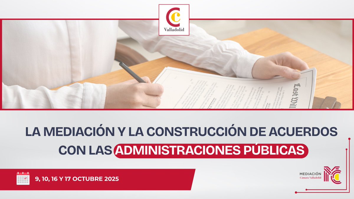 🎯 Transforma los #conflictos en #soluciones efectivas

Aprende a gestionar y resolver conflictos en las #AdministracionesPúblicas de manera práctica y eficiente.

📩 Inscripciones: patricia.guilarte@camaravalladolid.com
📞 Info: 983 52 51 50

🔗 camaravalladolid.com/evento/la-medi…