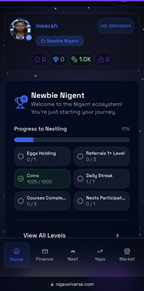 meerahofweb3's tweet image. Gm Chads
Just hopped on Nige Universe powered by @NigeOfficial and @NigeNest 

The interface is very smooth and user friendly. You should check it out.

Don’t fade this one… I almost did 😅

Create your Nige account here 
nigeuniverse.com/auth?ref=NIGE_…