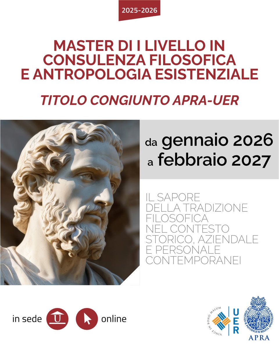 Nuova edizione del Master in Consulenza Filosofica e Antropologia Esistenziale!
Scopri di più e iscriviti: upra.org/corsi/programm…