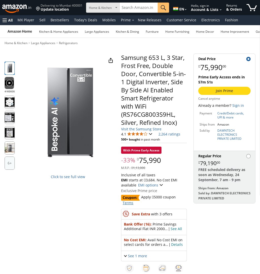 DealZille's tweet image. 🚨 DEAL ALERT! 🚨 PRICE DROP! 🤯

Grab the Samsung 653 L, 3 Star, Frost Free, Double Door, Convertible 5-in-1 Digital Inverter, Side By Side AI 75,990/- (originally ₹113,000/-)! 😱

Don&apos;t miss out!

amazon.in/dp/B0BQC4Y4TP?…

#SmartRefrigerator #HomeApplianceDeals #TechLoot