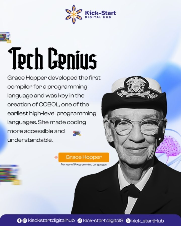Kick_StartHub's tweet image. Grace Hopper developed the first compiler for a programming language
#Gracehopper
#Programminglanguage
#COBOL
#TechInKwara
#kwaratech
#KickstartYourTech