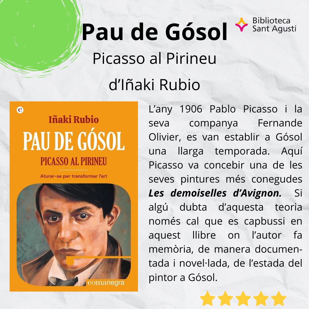 #Recomanaciódeldia “Pau de Gósol. Picasso al Pirineu” d'Iñaki Rubio

#biblioteca #lecturarecomanada #pintura #picasso #pirineu#gosol #quèfemalesbiblios <a href="/ajlaseu/">Ajuntament de la Seu d'Urgell</a> #culturalaseu <a href="/bibliotequeslle/">Biblioteques Lleida</a> <a href="/bibliotequescat/">Biblioteques</a>