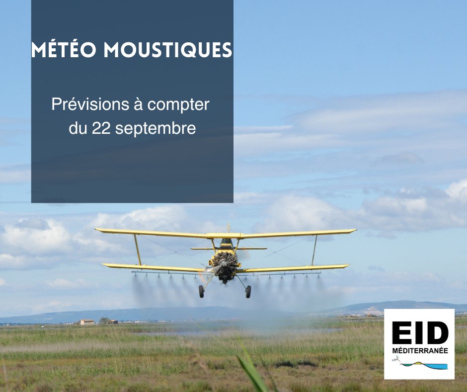 🦟Météo #moustiques ruraux
Prévisions à compter du 22 septembre en <a href="/Occitanie/">Région Occitanie</a> par département : eid-med.org/bul-operationn…
La météo prévue devrait limiter la dispersion des femelles, quelle que soit l’espèce.
📍 <a href="/departement13/">Département des Bouches-du-Rhône</a>
📍 <a href="/Gard/">Conseil départemental du Gard</a>
📍 <a href="/Heraultinfos/">Département de l'Hérault</a>
📍 #Aude
📍 <a href="/leDepartement66/">Département des Pyrénées-Orientales</a>