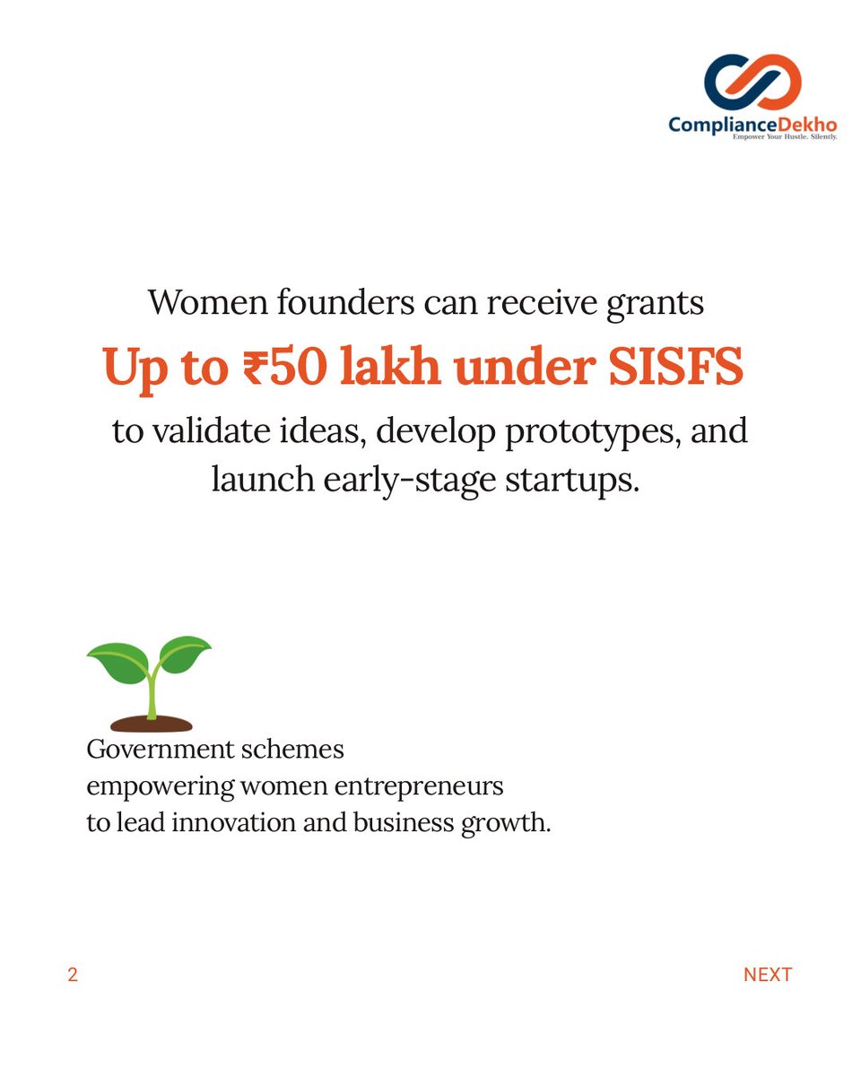 compliancedekho's tweet photo. Scheme (1/9): Startup India Seed Fund Scheme(SISFS)๐
Kicking off with one of the most important govt schemes for women entrepreneurs for seed funding.
Follow to unlock tomorrowโs scheme
#9Days9Schemes #womenentrepreneurs #StartupIndia #BusinessWoman #Funding #governmentscheme https://t.co/jO1KDfFDWE