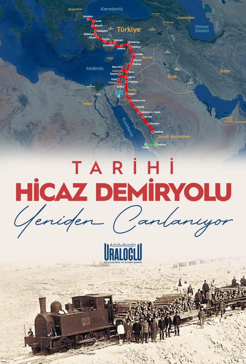 Tarihi Hicaz Demiryolu yeniden canlanıyor… 🚆✨

Türkiye-Suriye-Ürdün Ulaştırma Bakanlıkları Teknik Toplantısı’nda, bölgesel ulaştırma alanında tarihi bir adım attık. 

3 ülke arasında ulaştırma alanında çok yönlü iş birliğini içeren bir Mutabakat Zaptı taslağı üzerinde uzlaşıya