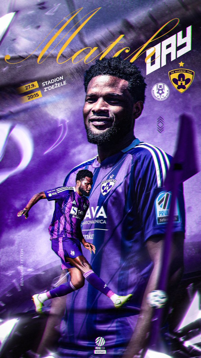 slodesign_nd's tweet photo. ⭐ Benjamin Tetteh – a powerful Ghanaian striker bringing strength, pace and determination to NK Maribor. 💜⚽

This poster is something I created just for myself – pure fun and passion. 🎨🙌

#BenjaminTetteh #NKMaribor #LjudskiVrt #PrvaLiga #SlovenianFootball #Maribor https://t.co/JZWqob2iYS