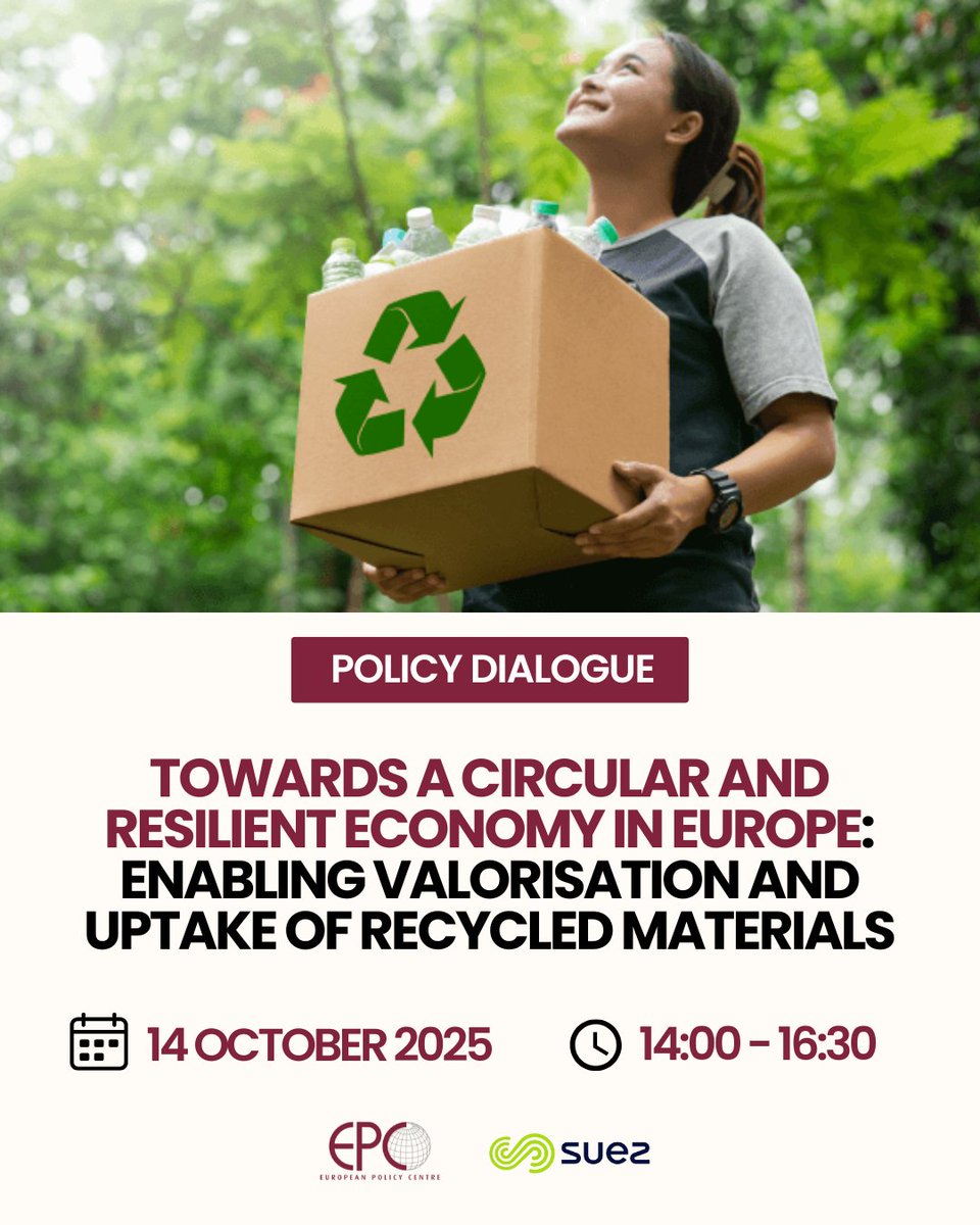 Join <a href="/epc_eu/">European Policy Centre</a> &amp; <a href="/suez/">SUEZ</a> on 14 October for a Policy Dialogue on closing the gap between ambition &amp; reality in Europe’s #CircularEconomy agenda.

🔗 epc.eu/events/towards…