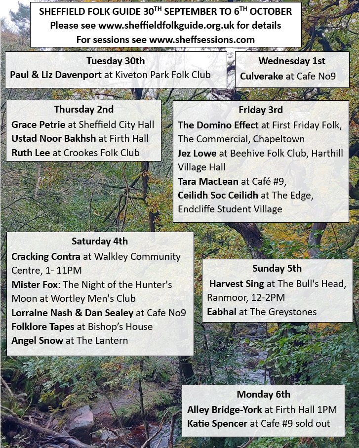 ShefFolkGuide's tweet image. Sheffield folk events in the next 2 weeks. If you're in the city centre for the day of dance on Saturday do also have a look at the photo display in the Winter Gardens celebrating 50 years of Sheffield City Morris.