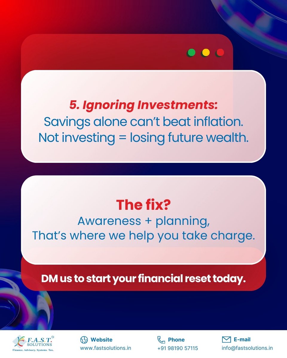 FASTSolutionsI1's tweet image. Financial red flags are easy to miss but costly to ignore. From unchecked expenses to lack of investments, these signs can silently hold you back. 

DM us today and take the first step toward your financial reset.