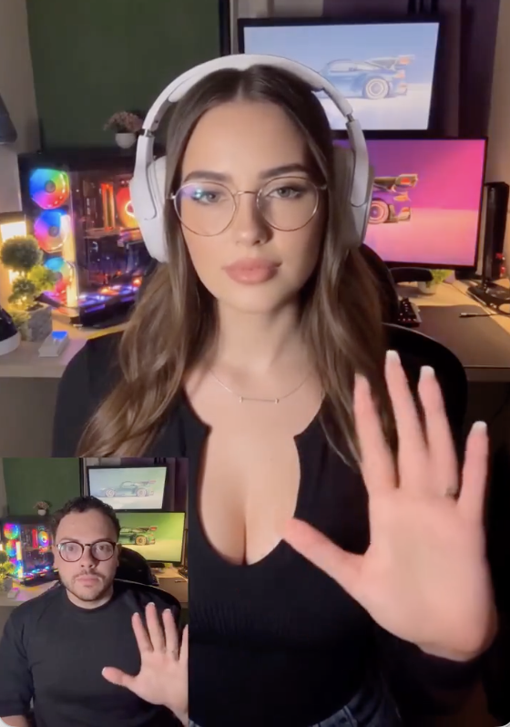 MrEwanMorrison's tweet photo. Techie men posing as bust-revealing-females by using live AI. 
Opening the floodgates for fraud. 
Exploiting the sexist cliches we've tried to evolve beyond. 
What a stupid world this is becoming. https://t.co/VPrAE1WkoV