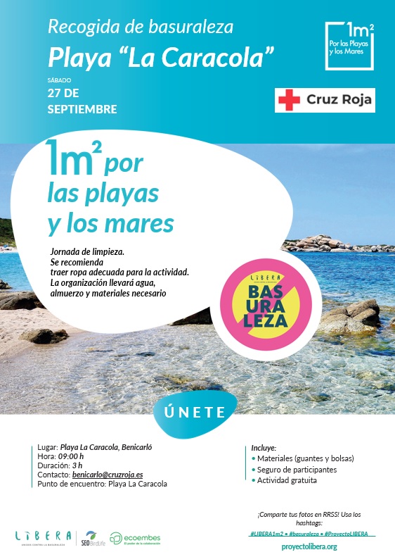 CruzRojaCS's tweet image. 🌊Volvemos a participar en la campaña &quot;1m2 por las playas y los mares&quot;.

El objetivo es recoger #basuraleza y analizar los residuos abandonados, esta vez en📍La Playa La Caracola, BENICARLÓ

📅 Sábado 27 de septiembre
⏰De 09:00h a 12:00h

#libera1m2  #basuraleza #proyectoLIBERA