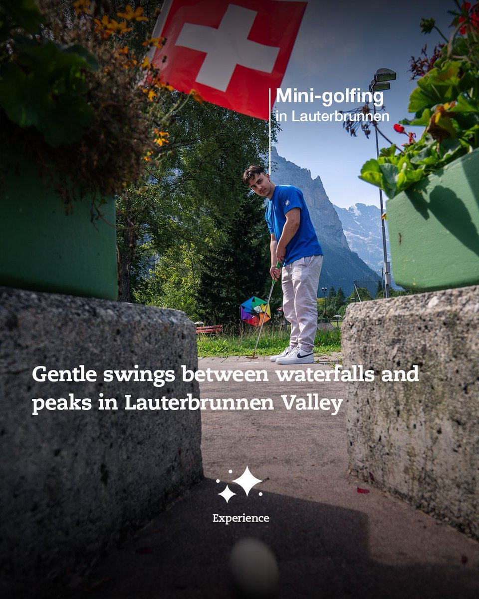 JungfrauRegion's tweet photo. A game of minigolf where alpine charm meets playful moments ⛳️🏞️

@MyLauterbrunnen | @madeinbern | @MySwitzerland_e 

#jungfrauregion #lautebrunnen #lauterbrunnenvalley #swissalps #madeinbern #inLOVEwithSWITZERLAND #europe #exploreswitzerland https://t.co/EERIbBvkBL