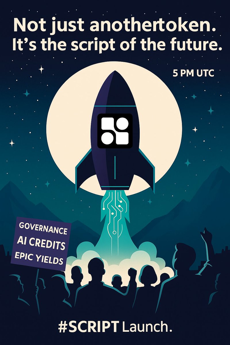The Solana sky isn’t ready for this…

At 5 PM UTC, $SCRIPT lights up the chain like a cosmic flare.

This is not just another token, this is where AI meets yield, governance meets creativity and prompts become an economy.

⚡ Stake → Earn AI fuel
⚡ Trade → Prompt the Circle
