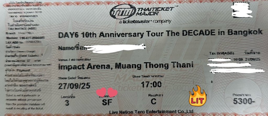 From_FFgramzip's tweet photo. 🔹🔷 WTS ขายบัตรคอน DAY6 10th Anniversary Tour <The DECADE> in BANGKOK 🔷🔹

🍀โซน SF แถว C ที่นั่ง 1x 
ราคา 5,300 ขาย 5,000 ค่ะ 
เข้าคอนพร้อมกันได้ค่ะ นัดรับจ่ายสดได้เลย

สนใจ DM ค่ะ

#The_DECADE_BANGKOK
#DAY6BKK2025
#เดสิ้ก10ปีที่อิมแพ็ค https://t.co/w22XR5J22J