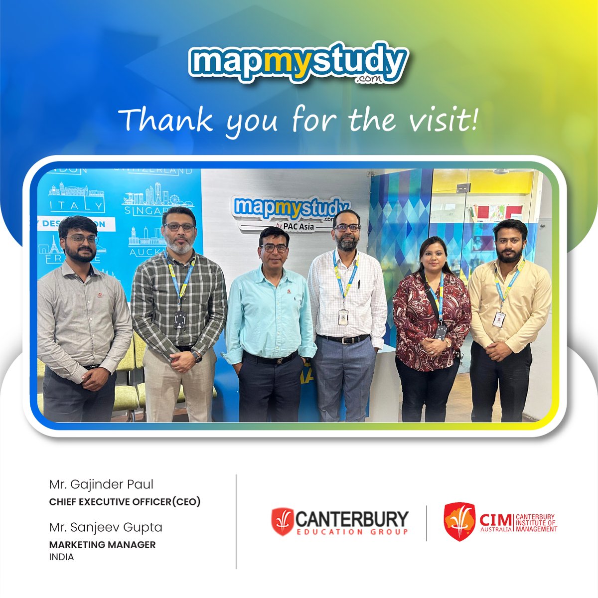 MapMyStudy's tweet image. It was a pleasure hosting Mr. Gajinder Paul, CEO of Canterbury Education Group, and Mr. Sanjeev Gupta, Marketing Manager of Canterbury Education Group, at our MapMyStudy Vasant Kunj office! 
Talk to our expert counsellors at 88004-07108 / 88105-56074.
#MapMyStudy   #StudyAbroad