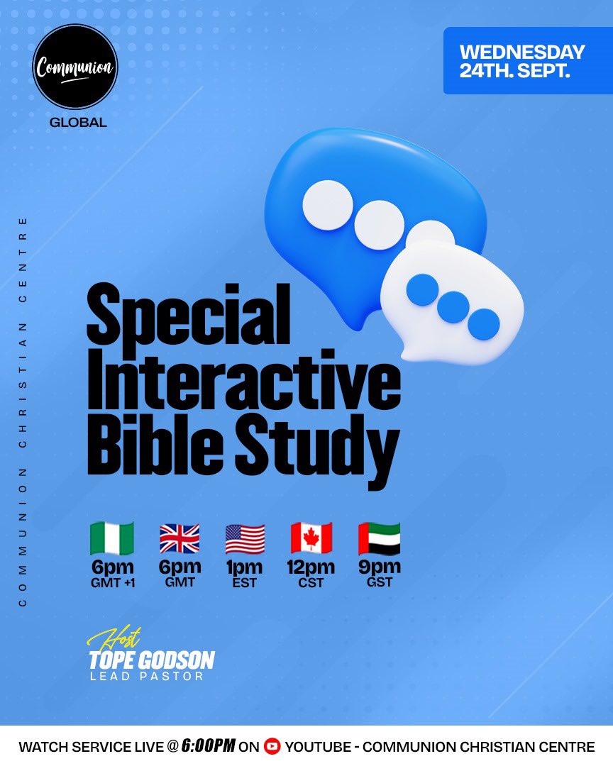 Ask, learn, share, and grow! 
It’s more than a study, it’s an experience in God’s Word.

Onsite at Communion Christian Centre—join us at the centre closest to you

▶️ Stream live on YouTube / Communion Christian Centre”