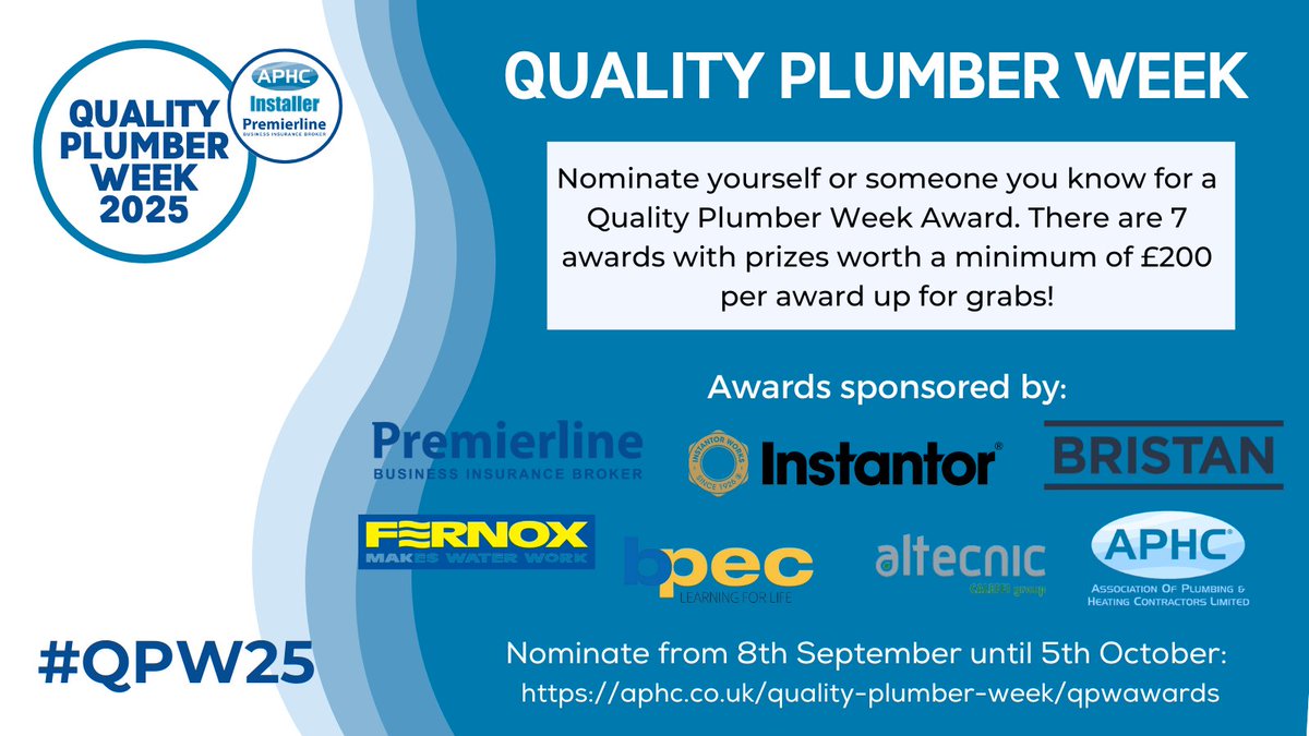 Did your plumber go the extra mile? Don't just thank them - nominate them for an APHC Quality Plumber Week Award by Sunday 05 October and help celebrate the best in the business! 

It’s quick, easy, and free to nominate! zurl.co/REhfc