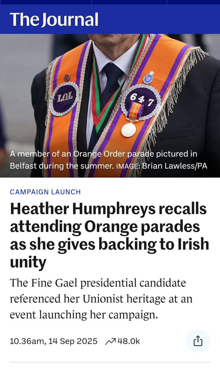 Heather Humphreys pictured with the Grand Secretary of the Orange Order, and Charlie 'Black n Tan' Flanagan.
Blueshirt or is it Orangeshirt Humphreys’ bid for the presidency is tainted by her associations with the Orange Order.