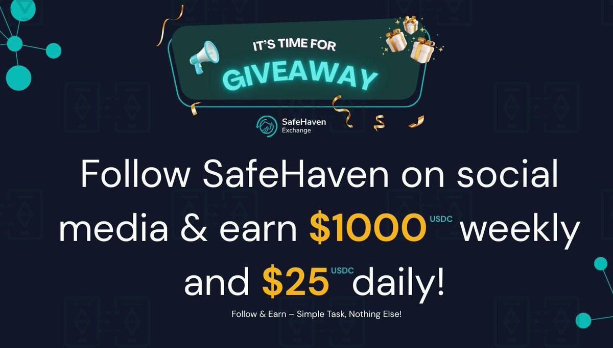 Lando Community (@landocommunity0) on Twitter photo 🚨 Giveaway Alert! 🚨
Follow SafeHaven & earn $1,000 weekly + $25 daily! 💰
Nothing hidden—just follow & earn! 🔥  Don’t miss out
🔗 Join now: gleam.io/1cW7E/follow-s…
✔️ Telegram: t.me/SafeHavenExch_…
🐦 Follow on X: x.com/safehavenexch
Follow on LinkedIn: 🚨 Giveaway Alert! 🚨
Follow SafeHaven & earn $1,000 weekly + $25 daily! 💰
Nothing hidden—just follow & earn! 🔥  Don’t miss out
🔗 Join now: gleam.io/1cW7E/follow-s…
✔️ Telegram: t.me/SafeHavenExch_…
🐦 Follow on X: x.com/safehavenexch
Follow on LinkedIn: