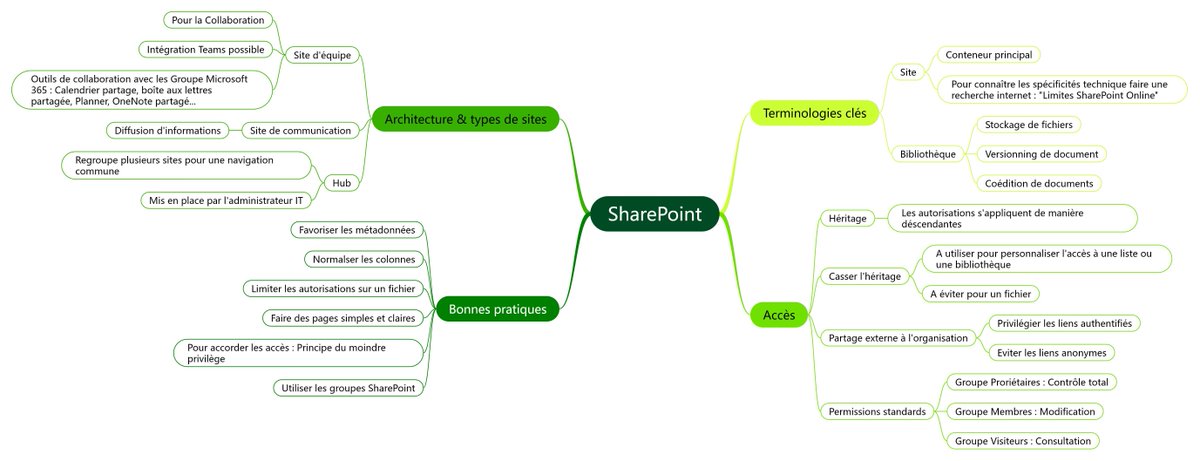 ✨ Dans mes formations, l’apprentissage ne s’arrête pas à la dernière minute de la dernière vidéo !

Je tiens toujours à donner un petit « plus » à mes participants : des ressources complémentaires, comme cette mind map sur SharePoint 🧩