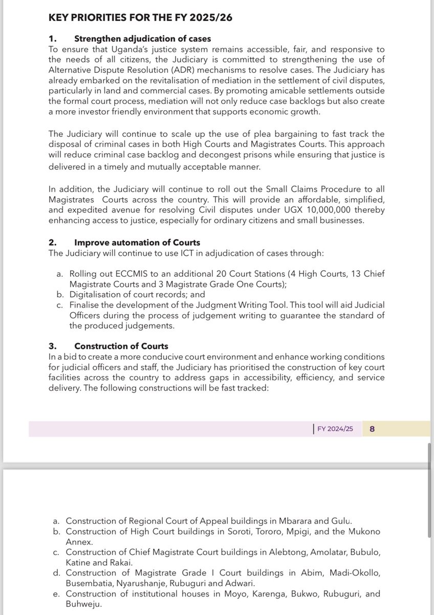 JudiciaryUG's tweet photo. Key Priorities for the FY 2025/26.#APR25 https://t.co/e23iMuwm4G