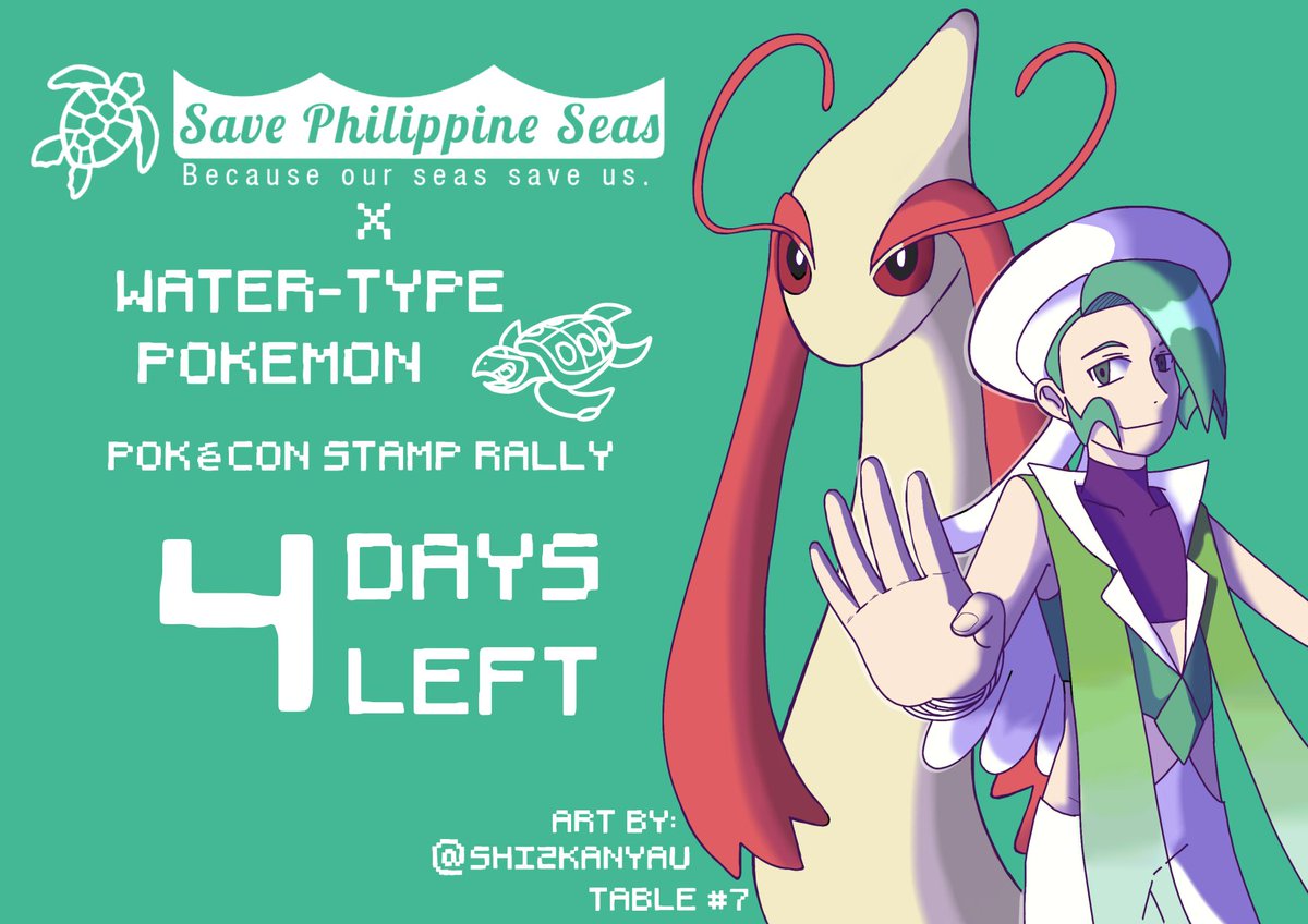 4 days to go 'til #PokeConPH2025 !!

🌊🌊🌊🌊

Take part on this voyage by joining our water-type stamp rally to save our oceans! By purchasing and collecting stamps from 4 participating artists, proceeds will be going to our partnered NGO, 🐢Save Philiipine Seas 🐢!