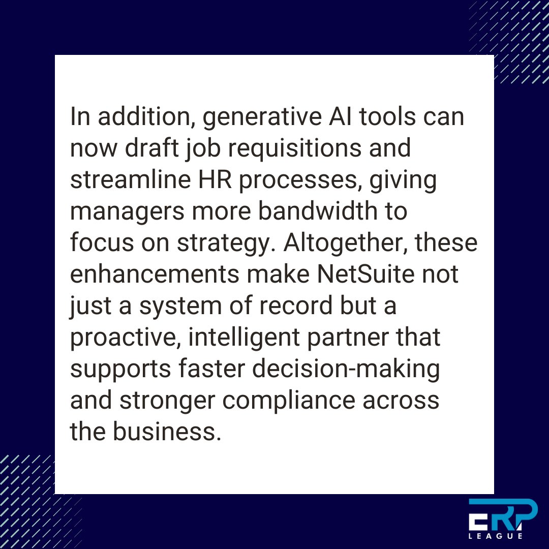 ErpLeague's tweet image. NetSuite 2025.2 is here with smarter AI, stronger compliance, and next-level automation. 

Website: erpleague.com

#NetSuite2025 #AIinERP #DigitalTransformation #SmartERP #BusinessAutomation #ERPInnovation #ComplianceFirst #FutureOfWork #MachineLearning