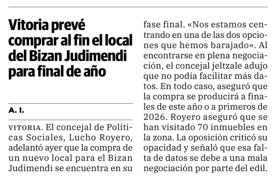 Garbine_Ruiz's tweet photo. Hace más de un año nos prometieron que en julio del 24 conoceríamos el emplazamiento del nuevo #Bizan de #Judimendi.
Ahora dicen que son optimistas y están a punto y que para enero del 26 llegará.

¡Menos anuncios, más hechos!

Hasta el momento 3️⃣concejales, 3️⃣años, y 0️⃣avance. https://t.co/xPU0YRUMmZ