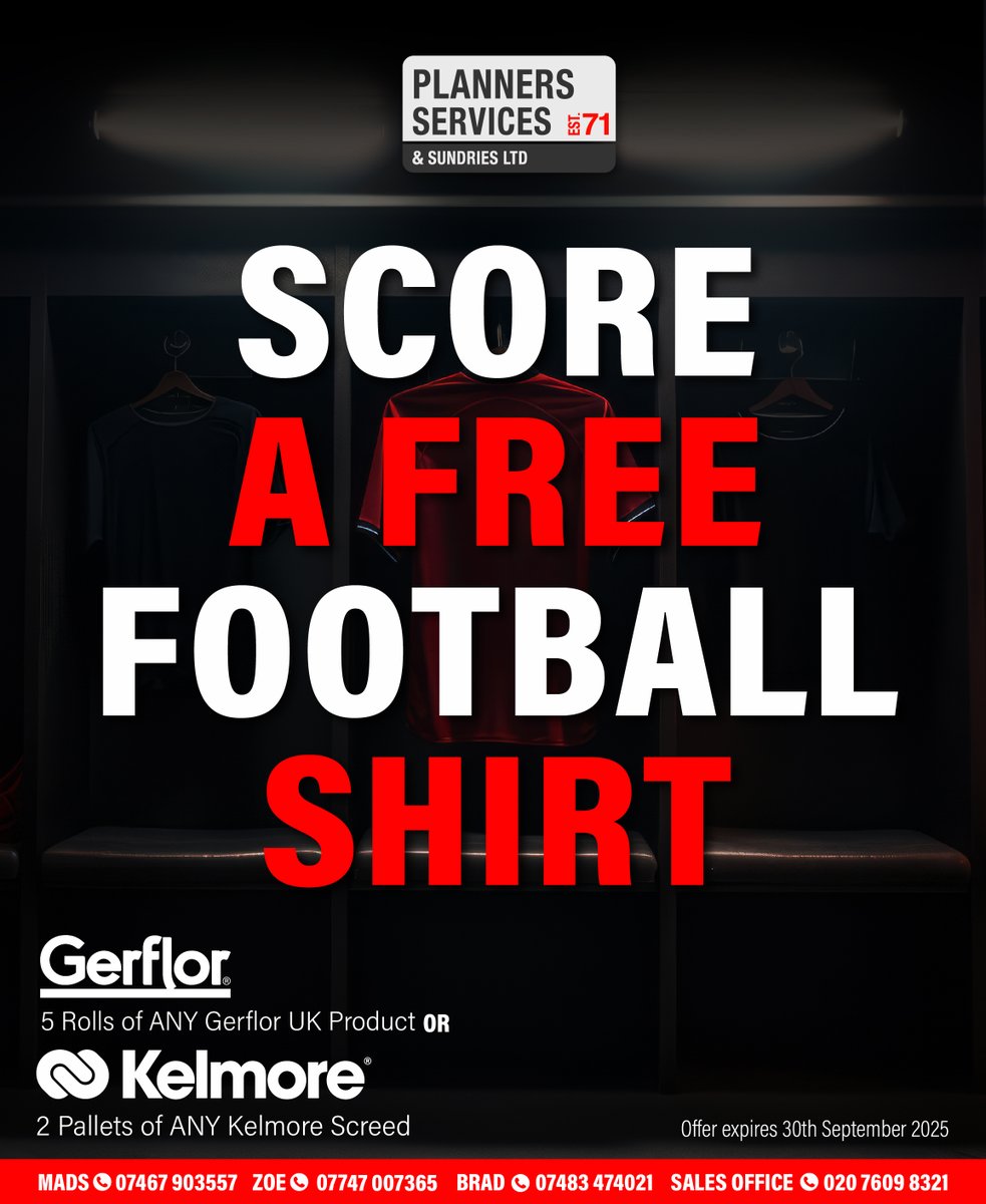 pss_flooring's tweet image. 🚨📢 FLOORING CONTRACTORS DON'T MISS OUT!​
🥅⚽@pss_flooring  #ScoreWithAllYourFloors ENDS 30TH SEPT 2025
online.flippingbook.com/view/500227239/
👉 Order 2 pallets of Kelmore Screed OR 5 rolls of Gerflor UK to claim A FREE FOOTBALL SHIRT OF YOUR CHOICE!
For #nextdaydelivery call #teamPlanners