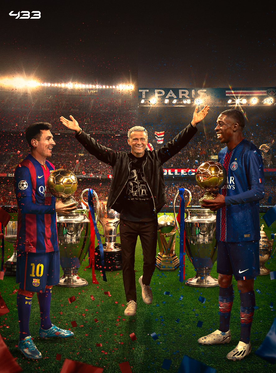 In 2015, Messi won the treble with Luis Enrique, and then the Ballon d’Or individually.

10 years later, Dembélé takes the same path, under the guidance of that same Luis Enrique.

𝐃𝐢𝐟𝐟𝐞𝐫𝐞𝐧𝐭 𝐞𝐫𝐚, 𝐬𝐚𝐦𝐞 𝐬𝐭𝐨𝐫𝐲. ✨