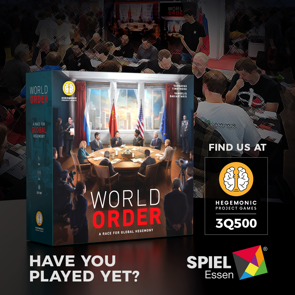 🌍SPIEL Essen is only 1 month away! We’re excited to demo you World Order!

👉BGG Preview  boardgamegeek.com/geekpreview/78…

Have you played online? Rate it on BGG &amp; share your thoughts!

#WorldOrder #BoardGames #SPIELESSEN #BGG #Strategy #Diplomacy #TabletopGames #HegemonicProjectGames