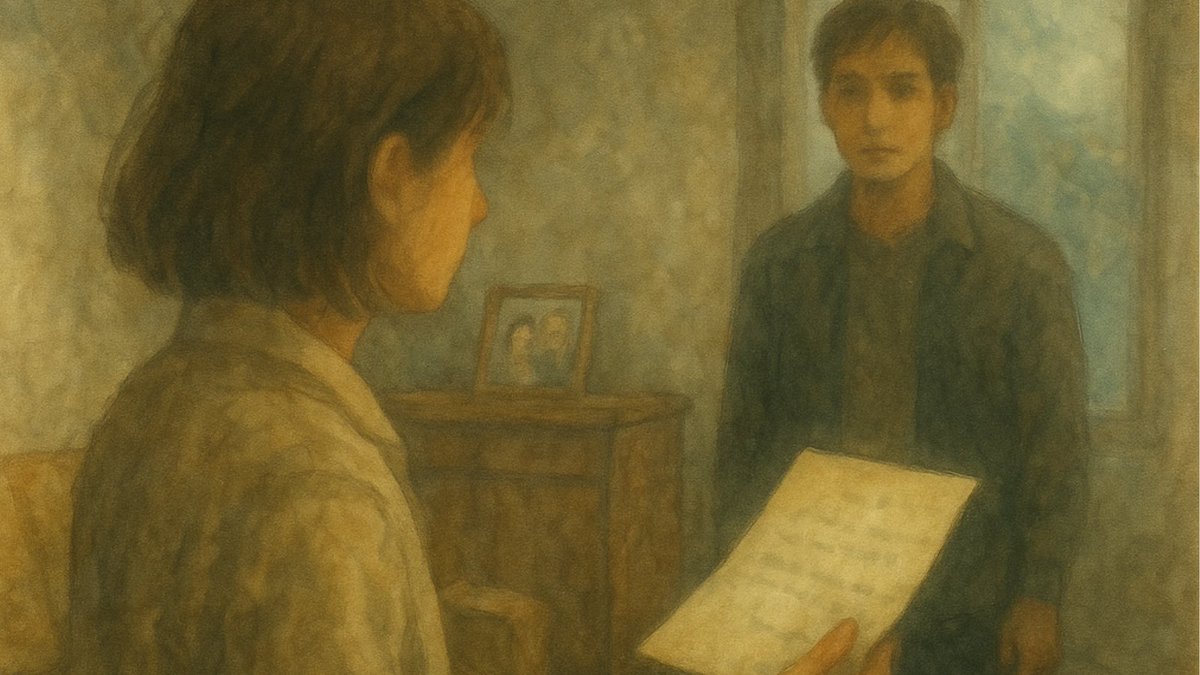 「最後の鍵はどこにある」｜リビングの影 3/5

日記を手がかりに、家の中の窓を割って入り、状態を確認することにした。
埃が舞うリビング、剥がれかけた壁紙、そして棚の上に置かれた写真立て。
若い男性と老婦人が並んで微笑んでいた。

写真の裏には「2005年10月」とだけ書かれている。
