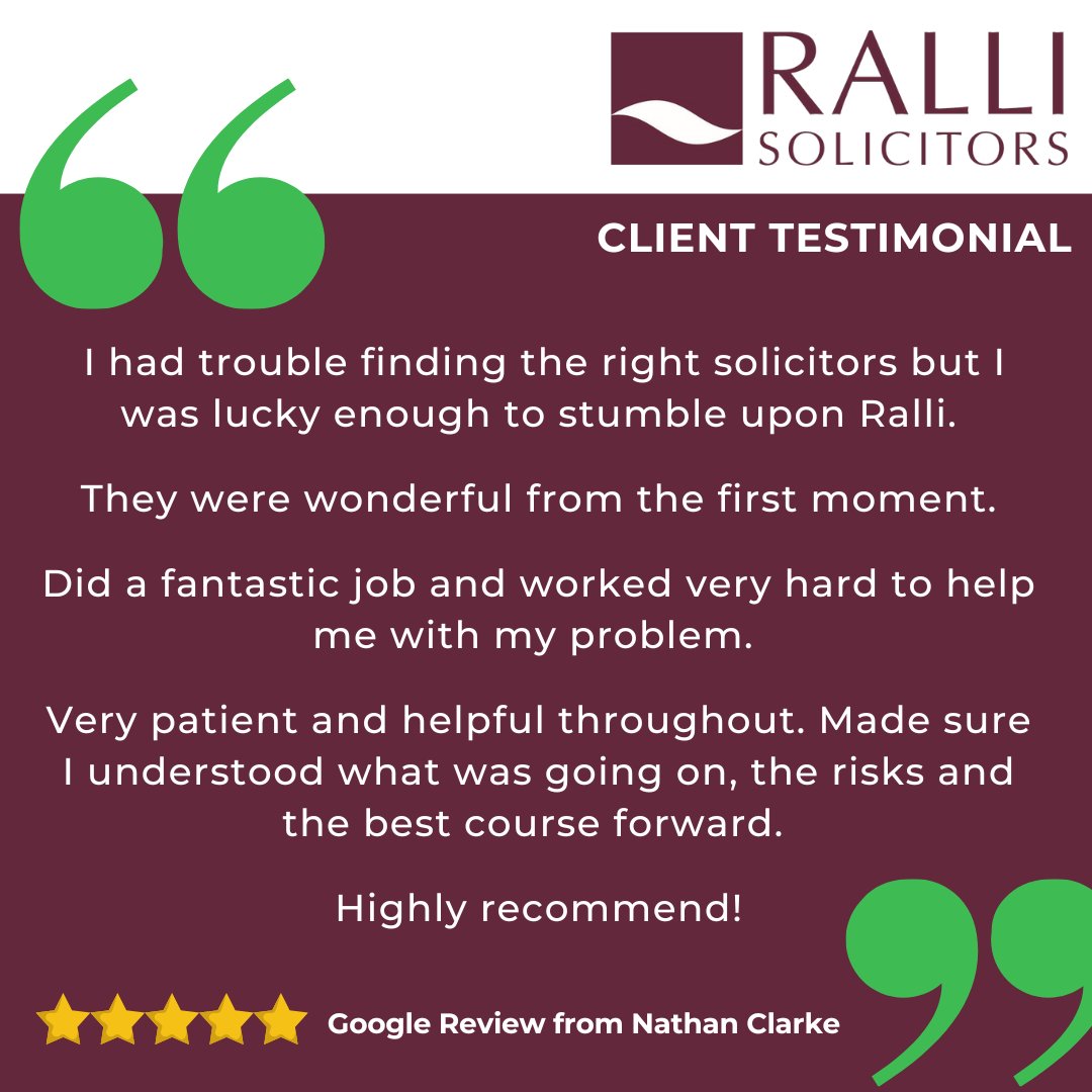 #TuesdayTestimonial
⭐️⭐️⭐️⭐️⭐️
"Very patient and helpful throughout... made sure I understood what was going on, the risks, and the best course forward." – Google Review from Nathan Clarke

ralli.co.uk/testimonials/

#ClientFeedback #LegalSupport #ManchesterLaw #CommercialLaw