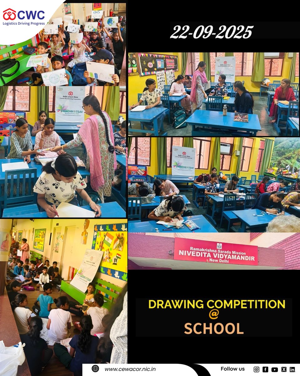 𝐂𝐨𝐥𝐨𝐫𝐬 𝐨𝐟 𝐂𝐥𝐞𝐚𝐧𝐥𝐢𝐧𝐞𝐬𝐬 🎨✨ | 𝐒𝐰𝐚𝐜𝐡𝐡𝐨𝐭𝐬𝐚𝐯 𝐂𝐚𝐦𝐩𝐚𝐢𝐠𝐧 𝐰𝐢𝐭𝐡 𝐂𝐖𝐂

On 22.09.2023, as part of the Swachhotsav Campaign 2025, CWC organized a drawing competition at Nivedita Vidyamandir, New Delhi, to promote the Swachhotsav initiative among