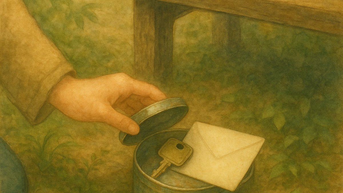 「最後の鍵はどこにある」｜最後の鍵 5/5

小林が帰ったあと、私はもう一度、家の敷地を歩いた。
風が吹き、木の枝がカサリと動いた。

ふと、庭の隅にある古びたベンチの下に、小さな缶が埋まっているのを見つけた。
中には、南京錠と同じ型の小さな鍵が入っていた。手紙も添えられていた。

 正也へ