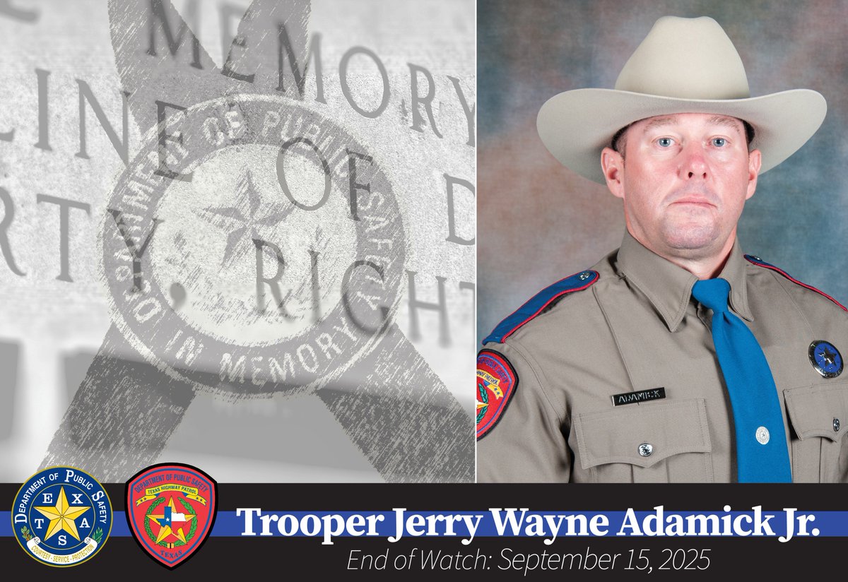 This morning, a hero will be laid to rest, as we pay our respects and honor fallen Trooper Jerry Wayne Adamick Jr., a devoted public servant who tragically lost his life in the line of duty last week.

Services will begin at 10 a.m. If you wish to join DPS and pay tribute to