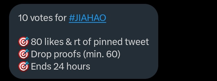 cowsion's tweet photo. 10 votes for #JIAHAO
🎯 80 likes & rt of @KShowSeller pinned tweet
🎯 Drop proofs (min. 60)
🎯 Ends 24 hours
#张家豪 #ZHANGJIAHAO #장지아하오 #지아하오 #ジャンジアハオ #JIAHAO #BOYS2PLANET #보이즈2플래닛 https://t.co/2HqhgMh3Pf