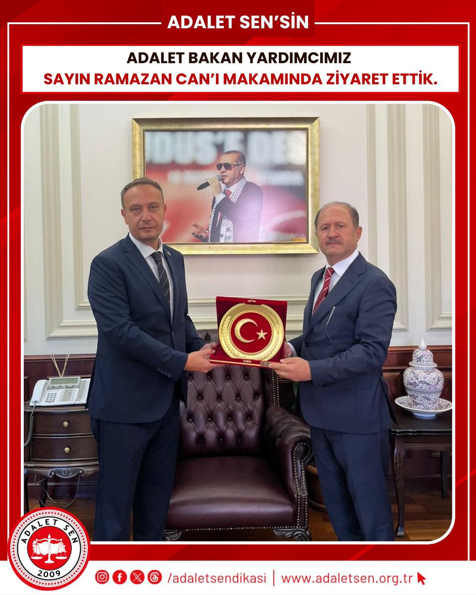 Genel Merkez heyetimizle birlikte, Adalet Bakan Yardımcımız Sayın Ramazan Can’ı makamında ziyaret ettik.

Gerçekleştirdiğimiz görüşmede; sendikamızın çalışmaları, üyelerimizin talepleri ve yürütmekte olduğumuz projeler hakkında kapsamlı istişarelerde bulunduk.

Samimi bir ortamda