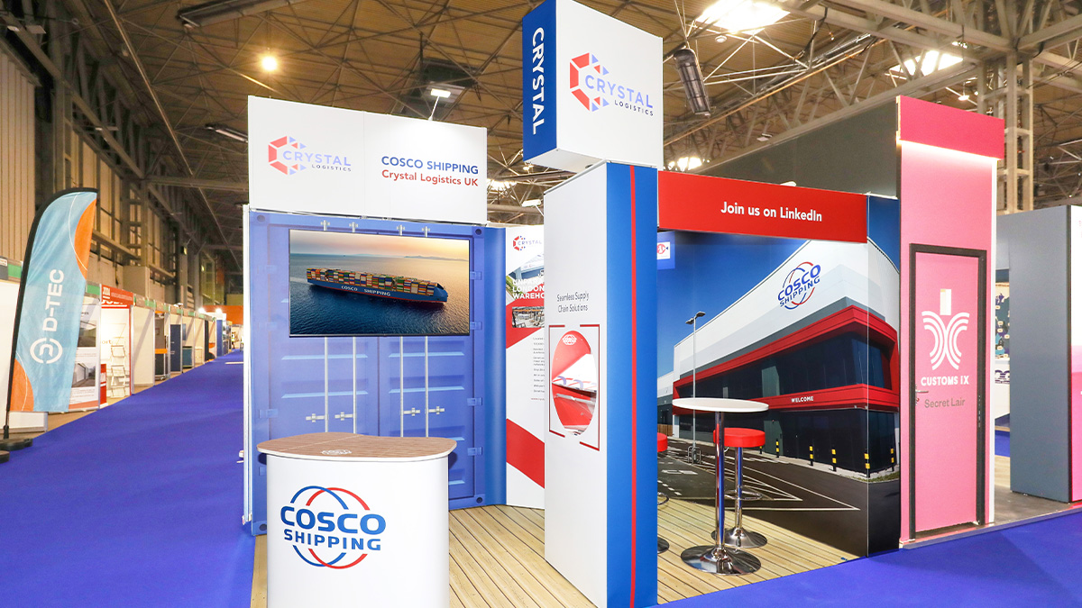 Quadrant2Design's tweet image. Bold 4m x 2.5m Corner #Exhibition Stand for @COSCOSHIPPING